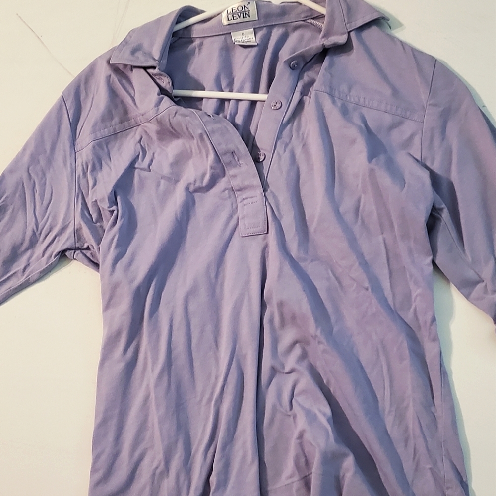 purple long sleeved Leon Levin medium polo shirt